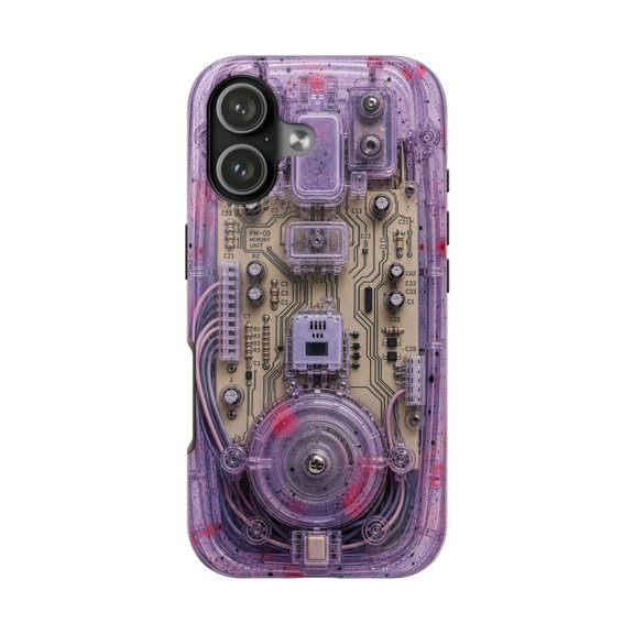 Speckled Purple Pink Cyberpunk Print Futuristic Tough Phone Case, Dual-Layer Protective Cover for iPhone