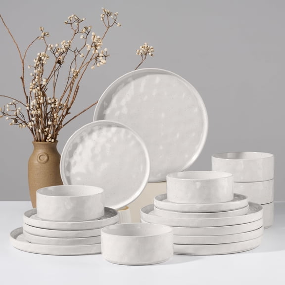 Speckled White Round-18pcs for 6 Stoneware Dinnerware Set