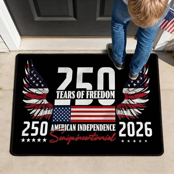 Specollect 1 Pcs 250th Anniversary Patriotic Doormat for Front Door, Vintage American Flag Design Non Slip Welcome Mat for Home Entryway 50*80cm
