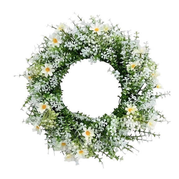 Specollect 1 Pcs Artificial Daisy Eucalyptus Wreath for Front Door Decor, Spring Summer Wedding Table Centerpiece, Wall Hanging Home Decoration with White Flowers and Greenery