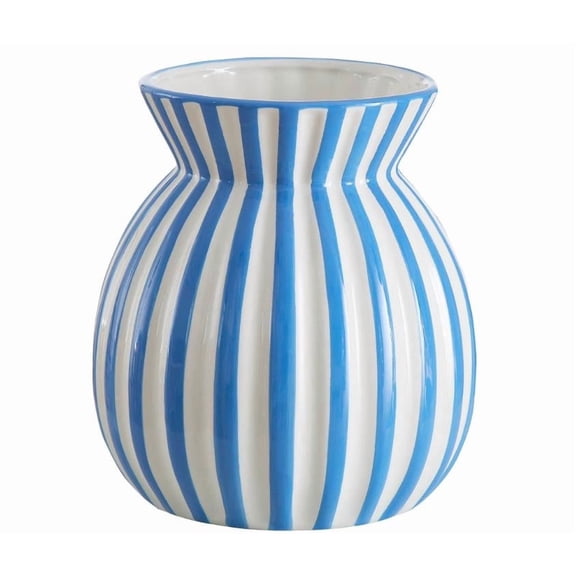 Specollect 1 Pcs Classic Blue and White Striped Ceramic Vase, Waist-Cinching Decorative Vessel, Fresh and Fashionable Home Decor for Living Room