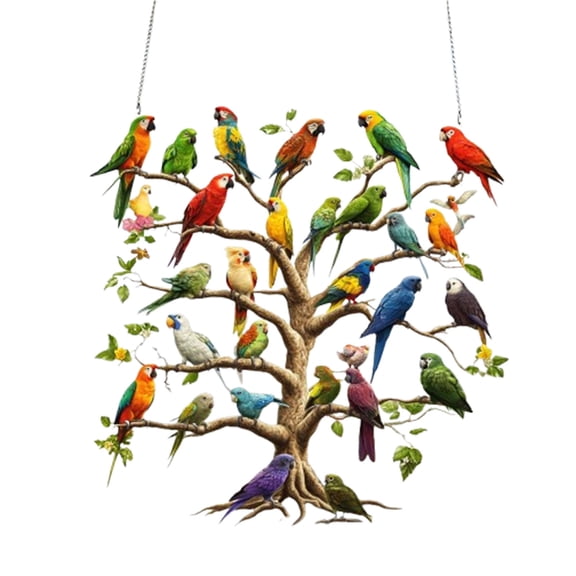 Specollect 1 Pcs Colorful Parrot Tree Festival Decoration with Lifelike Birds for Christmas Tropical Party Indoor Outdoor Hanging Ornament Centerpiece