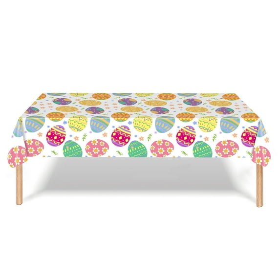 Specollect 1 Pcs Easter Tablecloth with Bunny and Egg Print for Party Dining Decorations, Reusable Washable Holiday Celebration Table Cover