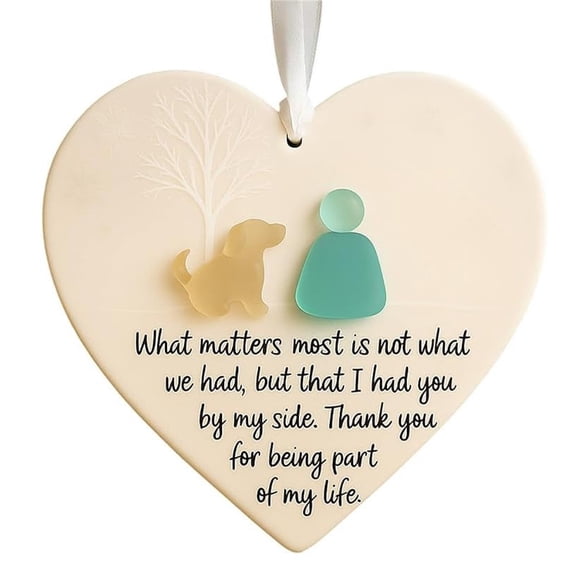 Specollect 1 Pcs Handcrafted Sea Glass Dog Memorial Ornament Heart-Shaped Pet Keepsake Christmas Tree Hanging Decoration for Dog Lovers