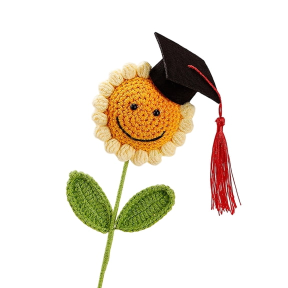 Specollect 1 Pcs Handmade Crochet Sunflower Graduation Bouquet With Smiling Face, Graduation Cap Decoration For Party, Reusable Artificial Flower Gift