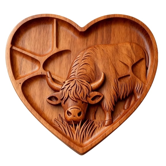 Specollect 1 Pcs Highlands Cow Wooden Serving Tray for Charcuterie and Cheese, Unique Farmhouse Party Platter for Entertaining, Rustic Decorative Centerpiece Board