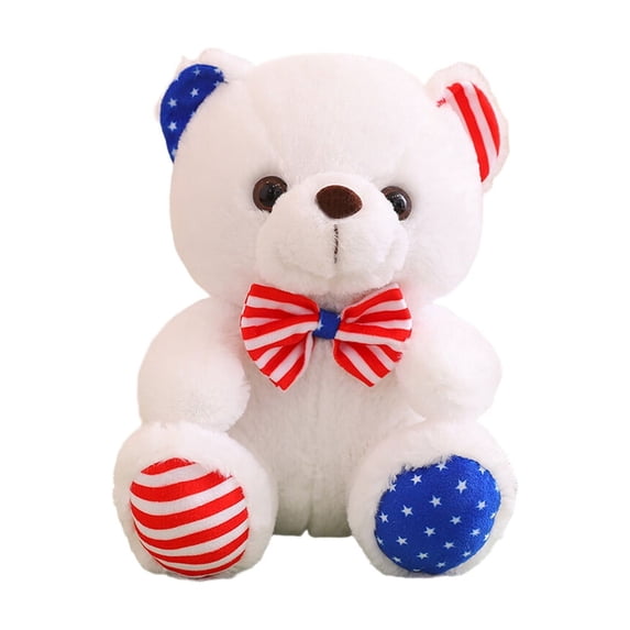 Specollect 1 Pcs Independence Day Patriotic Bear Plush Toy Cute Striped Stuffed Animal for Comfort and Stress Relief Soft Huggable Doll