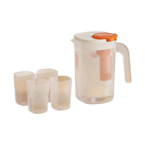 Specollect 1 Pcs Large Capacity Plastic Pitcher with 4 Plastic Cups, for Refrigerator, Iced Tea, Fruit Infused Water, Coffee, Beverage Dispenser, Summer Drinkware, Party, Home and Office Use 2200ML
