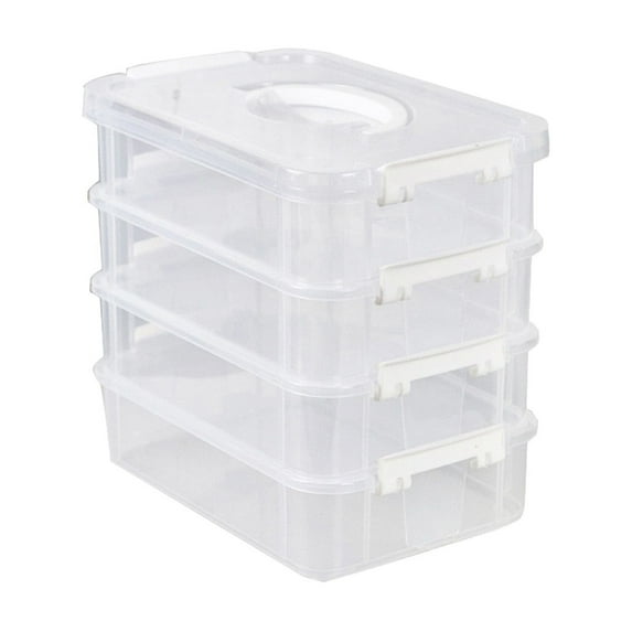 Specollect 1 Pcs Stackable Plastic Storage Box with Handle Buckle, 4-Tier Layered Organizer for Desktop Office Home, Large Opening Minimalist Style