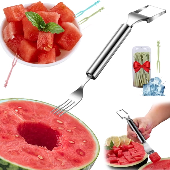 Specollect 1 Pcs Watermelon Cutter and Fork Tool, Quick Push Slicer for Cubes, Portable Fruit Slicer for Home Kitchen, Picnics and Parties, Windmill Design Slicing Tool