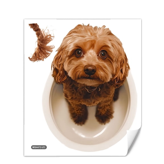 Specollect 1 Pcs Waterproof Removable Teddy Dog Wall Stickers Self-Adhesive Pet Theme Decor for Bedroom Living Room Bathroom Toilet Tile Mirror Decoration