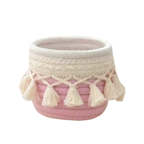 Specollect 1 Pcs Woven Storage Basket, Macrame Organizer with Tassels, for Cosmetics Desk Bathroom, Small Boho Decor, Hanging Rope Container