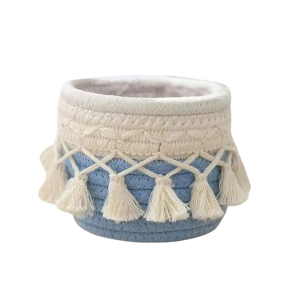 Specollect 1 Pcs Woven Storage Basket, Macrame Organizer with Tassels, for Cosmetics Desk Bathroom, Small Boho Decor, Hanging Rope Container