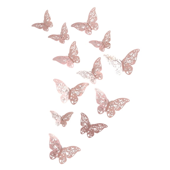 Specollect 12 Pcs 3D Butterfly Wall Stickers, Metallic Pink Removable Decor for Party Celebration, Photo Backdrop, Home Room Wall Decal, Vibrant Foldable Adhesive Art