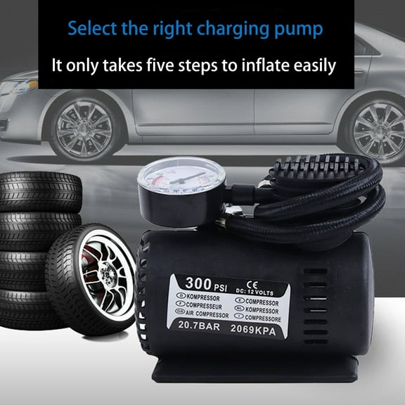 Specollect 12V Tire Inflator Portable Air Compressor Car Tire Pump with Adaptors and Mechanical Pressure Gauge Digital DC 12V Electric Car Air Pump for Car Tires Motorcycle, Bike, Basketball