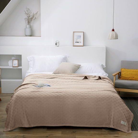 Specollect 1Pcs 100% Cotton Knitted Blanket Muslin Blankets, Double Cotton Conditioning Quilt,Cooling and Soft Throw Blanket for Couch, Breathable Quilt Bedspread, Gauze Bedding for Adults 28x14x2cm