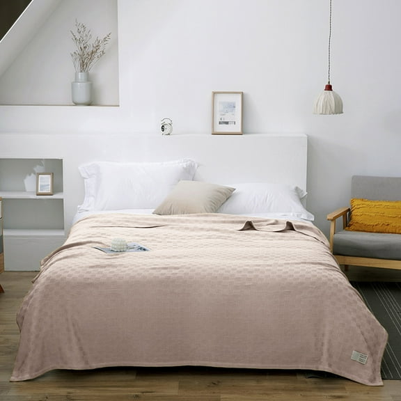 Specollect 1Pcs 100% Cotton Knitted Blanket Muslin Blankets, Double Cotton Conditioning Quilt,Cooling and Soft Throw Blanket for Couch, Breathable Quilt Bedspread, Gauze Bedding for Adults 28x14x2cm