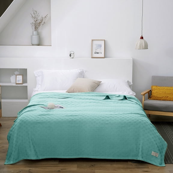 Specollect 1Pcs 100% Cotton Knitted Blanket Muslin Blankets, Double Cotton Conditioning Quilt,Cooling and Soft Throw Blanket for Couch, Breathable Quilt Bedspread, Gauze Bedding for Adults 28x14x2cm