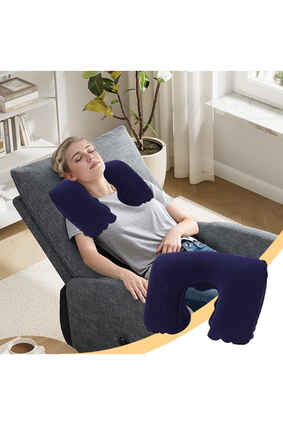 1Pcs U-Shaped Inflatable Travel Neck Pillow, Flocked Fabric Air Pillow ,Compact Travel Pillows for Airplanes Travel Light Inflatable Neck Pillow Support Head Neck and Lumbar for Traveling