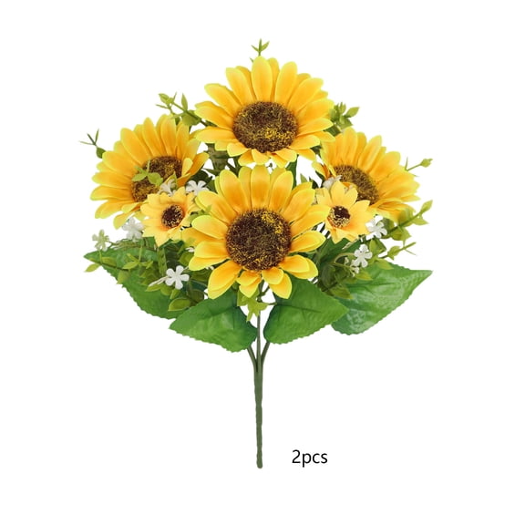 Specollect 2 Pcs Artificial Sunflower Bouquet Lifelike Faux Flowers for Wedding Photography Home Decor Floral Arrangement Yellow