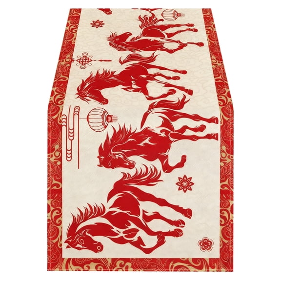 Specollect 2 Pcs Chinese New Year Table Runner 2026, Vibrant Polyester Decor for Kitchen Dining Table, Family Gathering Holiday Celebration