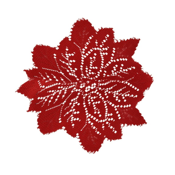 Specollect 2 Pcs Christmas Red Lace Placemat Warp Knitted Table Mat Decorative Dining Table Setting Heat Resistant Washable Polyester Round Doily