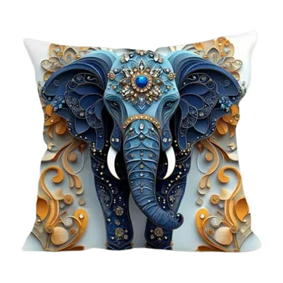 Specollect 2 Pcs Vintage Elephant Print Pillow Cover, Soft Short Pile Cushion Cover for Sofa and Living Room Decor, Blue Decorative Throw Pillowcase