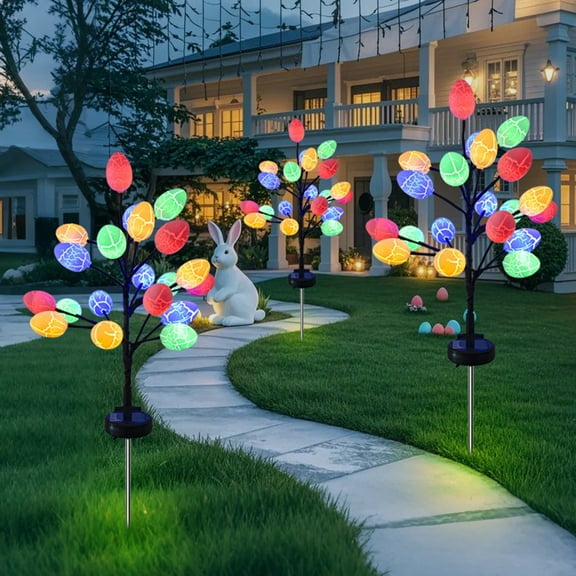 Specollect 20pcs Waterproof Outdoor Solar Easter LED Lighted Pastel Colored Jumbo Easter Eggs, Street Lights With Stainless Steel Stakes 2 Modes For Yard Decoration
