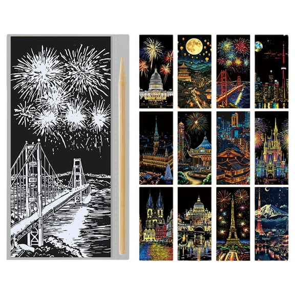 Specollect 24 Pcs Scratch Art Paper Set for Creative Engraving Painting, Stress Relief Activity with Wooden Stylus, Colorful Scraping Craft Kit for Beginners and Adults