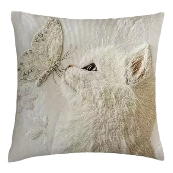 Specollect 4 Pcs Pet Pillow Cover, Furry Animal Design, Embroidered-Like Texture, Decorative Polyester Cushion Cover for Sofa, Chair, Living Room, Home Decor 45x45cm