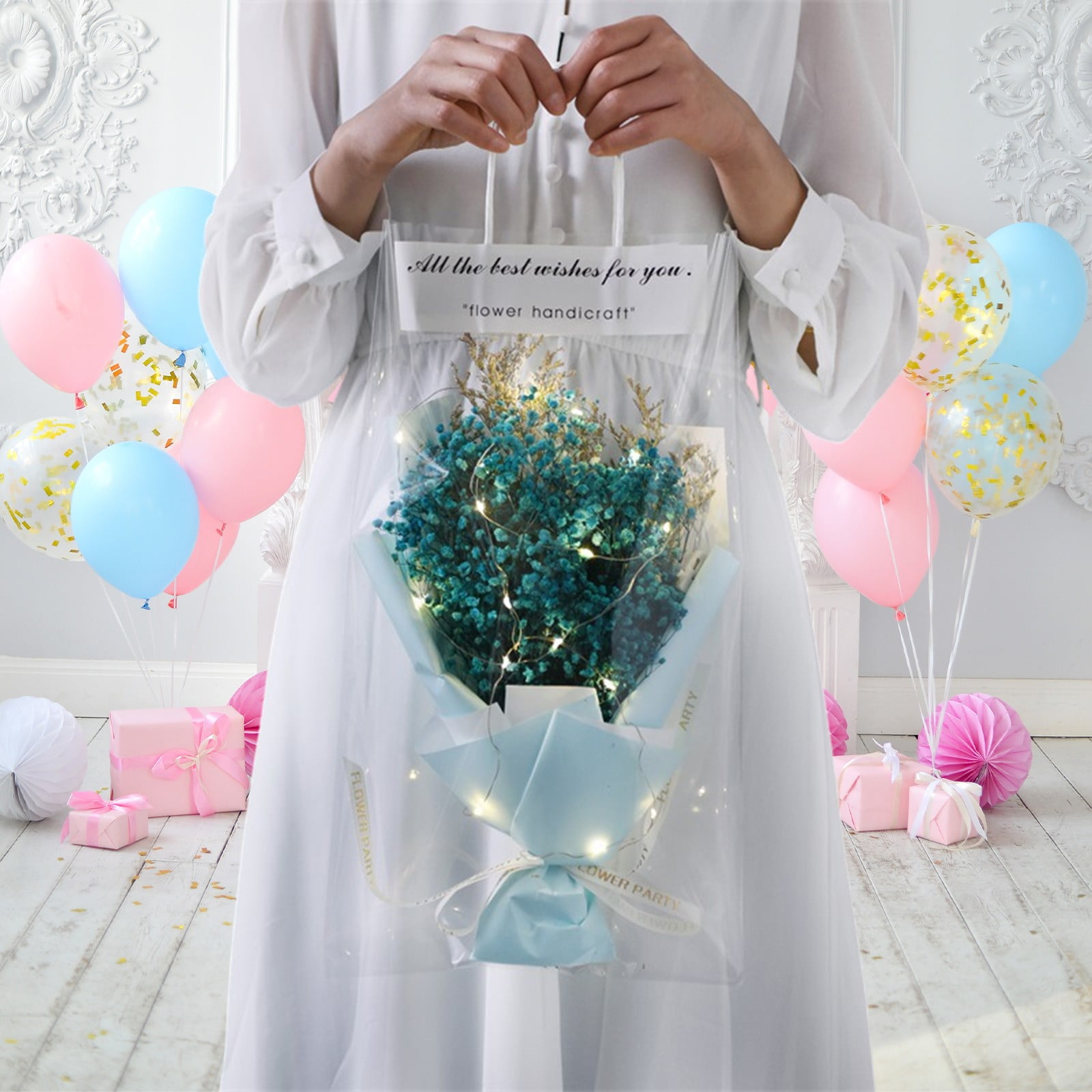 Specollect 5Pcs Beautiful Valentine's Day Dried Flower Bouquet Handbag Gift,Decorative Dried Flower Bouquet with Light,Artificial Soap Flower Bouquets with Handbag,for Valentine's Day and Birthday