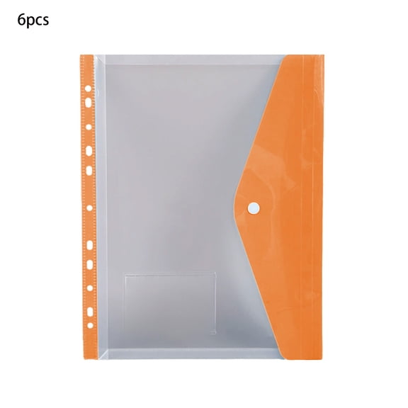 Specollect 6 Pcs 6 Hole Punch Pockets with Snap Button, Plastic Binder Folder Pouch for Document Storage, Office File Organizer with See Through Labels 0