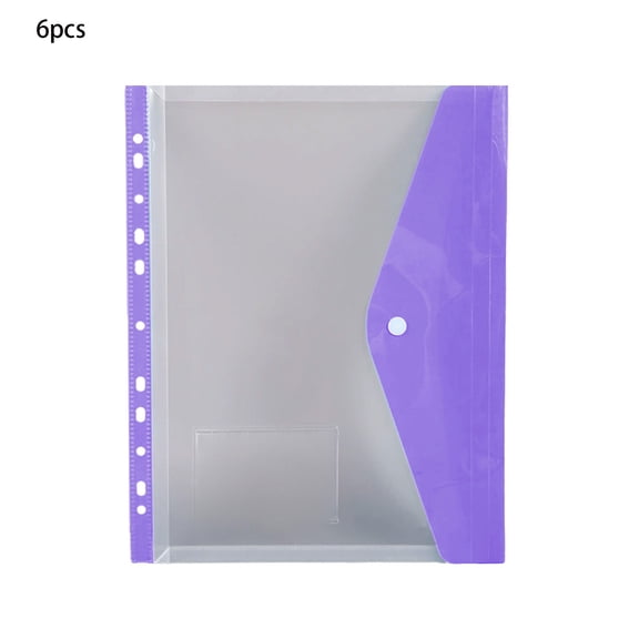 Specollect 6 Pcs 6 Hole Punch Pockets with Snap Button, Plastic Binder Folder Pouch for Document Storage, Office File Organizer with See Through Labels 0