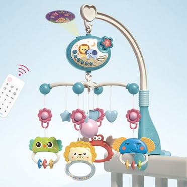 Aooww Baby Musical Crib Mobile with Night Lights and Rotation, Rattles, Remote Control,Comfort Toys for Newborn Infant Boys Girls Toddles