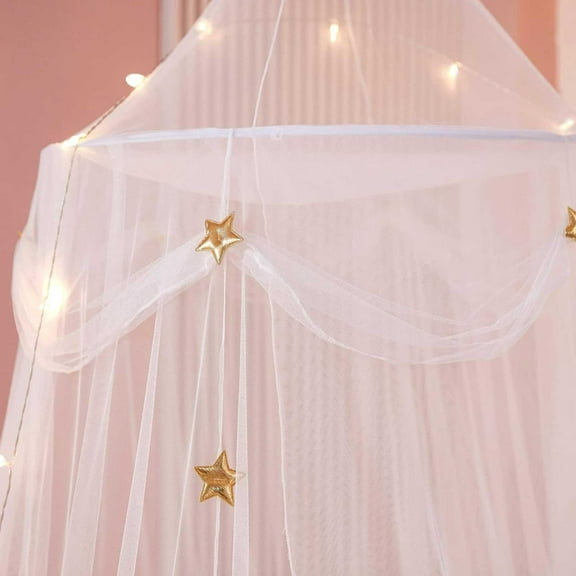 Specollect Bed Canopy for Girls Bed with Glowing Stars - Princess Room Decor, Ceiling Net to Cover Toddler | Full, Twin Size Kids Bed Curtains, Fire Retardant Fabric