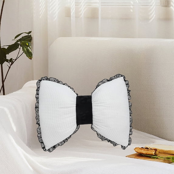 Specollect Bow Pillow with Ruffle Lace Trim Decorative Couch Sofa Bed Living Room Accent Throw Pillow Polyester Soft Home Decor