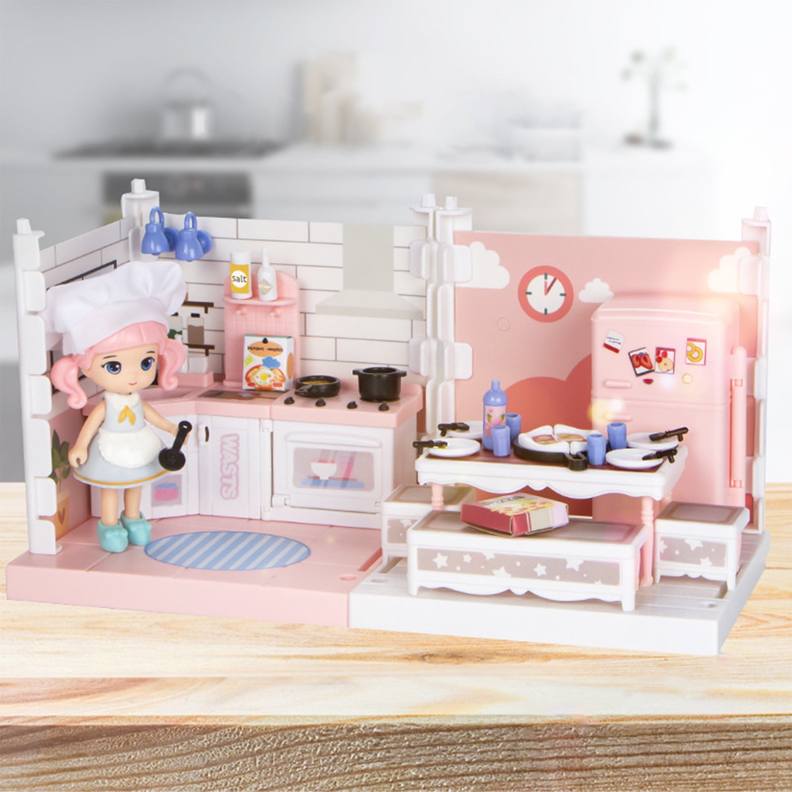 Specollect Cartoon shower kitchen scene House Doll House,STEM Dollhouse