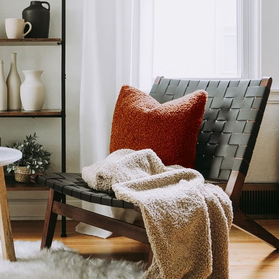 Specollect Clearance 1 Packs Curly Faux Decorative Pillow Rust Decorative Cozy Throw Pillow Covers Soft Chenille Square Couch Cushion Case for Home Sofa Decor