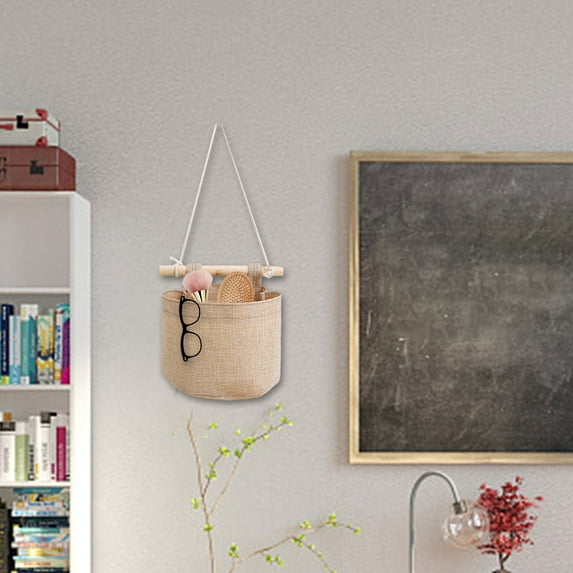 Specollect Clearance 1 Packs Small Wall Hanging Organizer Bag, Linen Fabric Door Hanging Storage Basket with Pockets, Waterproof Bin for Kitchen, Bedroom, Office, RV Camper