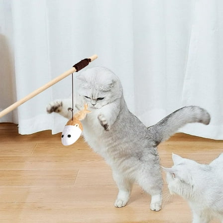 Specollect Clearance 1 Pcs Cat Wands, Wooden Handle Teaser Toy Cute Cat Ribbon with Fish Interactive Cat Toys