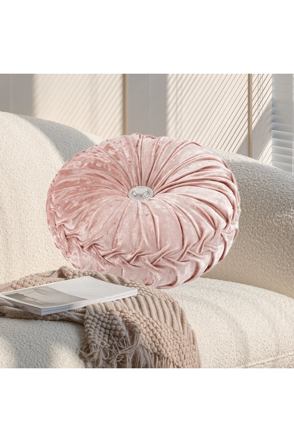 Specollect Clearance 1 Pcs Decorative Round Pleated Throw Pillows, Classy Accent Throw Pillows with Center Button, Vintage Velvet Floor Pillows for Sofa Couch Vanity Chair Bed