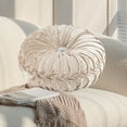 thumbnail image 1 of Specollect 1 Pcs Decorative Round Pleated Throw Pillows, Classy Accent Throw Pillows with Center Button, Vintage Velvet Floor Pillows for Sofa Couch Vanity Chair Bed, 1 of 5