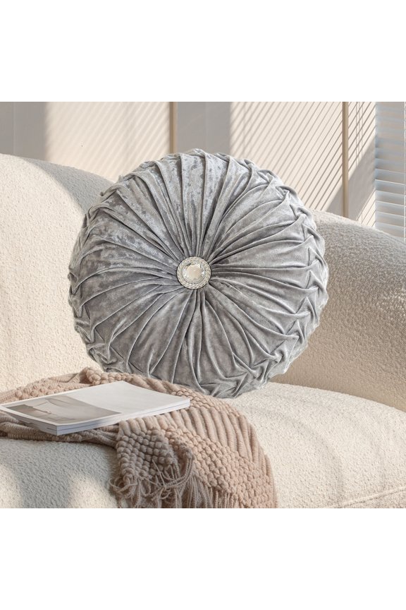 Specollect Clearance 1 Pcs Decorative Round Pleated Throw Pillows, Classy Accent Throw Pillows with Center Button, Vintage Velvet Floor Pillows for Sofa Couch Vanity Chair Bed