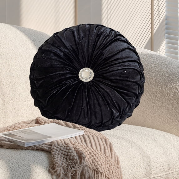 Specollect Clearance 1 Pcs Decorative Round Pleated Throw Pillows, Classy Accent Throw Pillows with Center Button, Vintage Velvet Floor Pillows for Sofa Couch Vanity Chair Bed