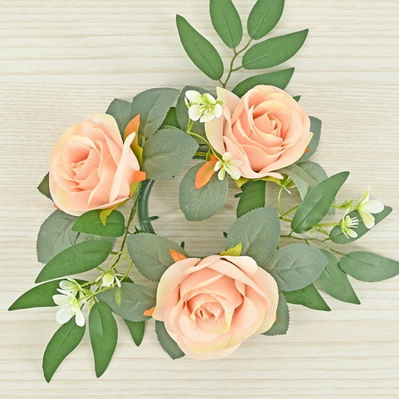 Specollect Clearance 1Pcs Red Rose Candle Rings Wreaths Artificial Flowers with Green Leaves Floral Table Pillar Centerpiece Mini Rings Garland for Wedding Home Party Table Wreath Candle Holder Décor