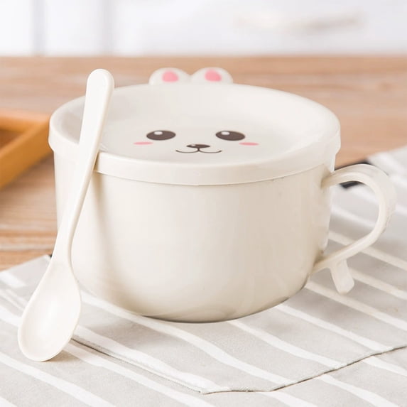 Specollect Clearance 2 Cute Rabbit Bowl with lid,Unbreakable Cereal Bowls,Microwave and Dishwasher Safe Bowls,Eco-friendly Safe Kitchen Cereal Bowl,Kids Bowl suitable for cereal,salad,snack and soup