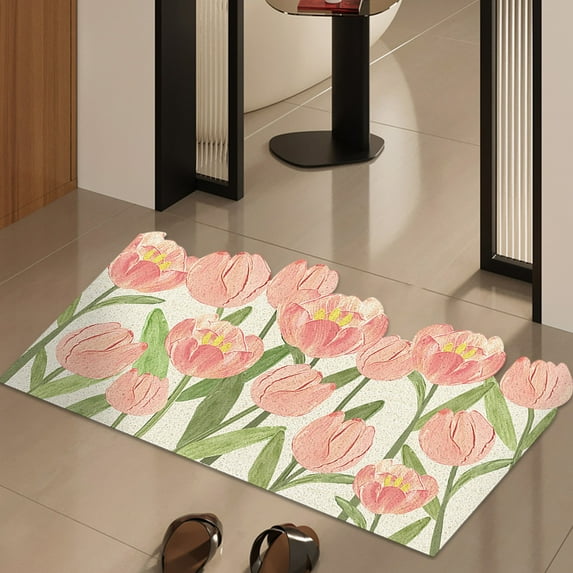 Specollect Clearance 2Pcs Floral Tulips Doormat Outdoor Outside Doormat Door Mat Low-Profile Non-Slip Backing Welcome Entrance Front Floor Seasonal Holiday Indoor Decoration Can Be Cut