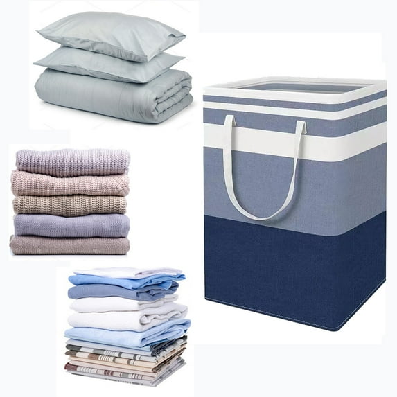 Specollect Clearance 2Pcs Large Collapsible Laundry Basket Hamper with Easy Carry Handles,Freestanding Clothes Hampers for Laundry,Bedroom,Dorm,Towels,Toys,Gradient Blue