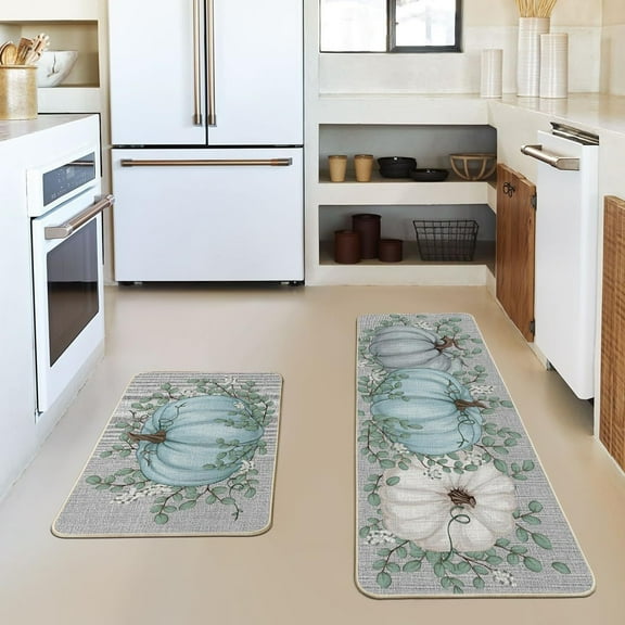 Specollect 2Pcs Pumpkin Decorative Fall Kitchen Rugs and Mats Set of 2,Thanksgiving Autumn Pumpkin Front Door Mat Floor Rug for Fall Home Holiday Party Decor