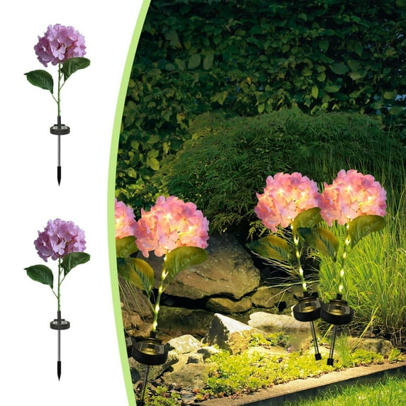 Specollect Clearance 2Pcs Solar Lights Outdoor Decorative - Hydrangea Solar Garden Stake Lights Waterproof and Realistic LED Flowers Powered Outdoor In-Ground Lights for Garden Lawn Patio Backyard